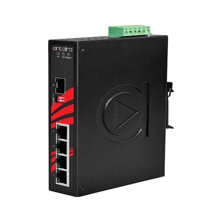 Antaira 5-Port Industrial Unmanaged Ethernet Switch, w/4-10/100/1000Tx + 1-100/1000 SFP slot, EOT: -4075C LNX-0501G-SFP-T